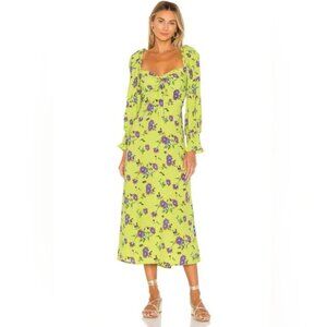 Faithfull The Brand | Mathilde Long Sleeve Midi Dress	Lime Green & Purple Size 6